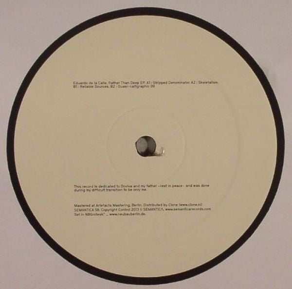 Eduardo De La Calle : Rather Than Deep (12")