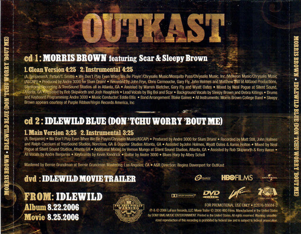 OutKast Featuring Scar (2) & Sleepy Brown : Morris Brown / Idlewild Blue (Don'tchu Worry 'Bout Me) / Idlewild Movie Trailer (2xCD, Promo + DVD-V, Promo)