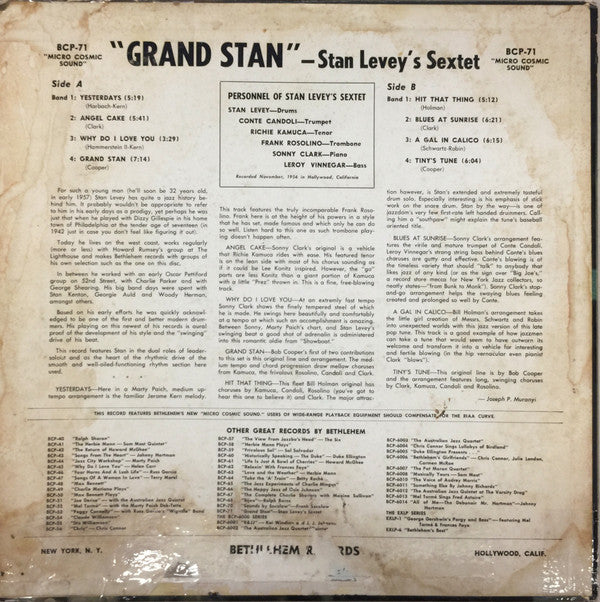 Stan Levey : Grand Stan (LP, Album, Mono)