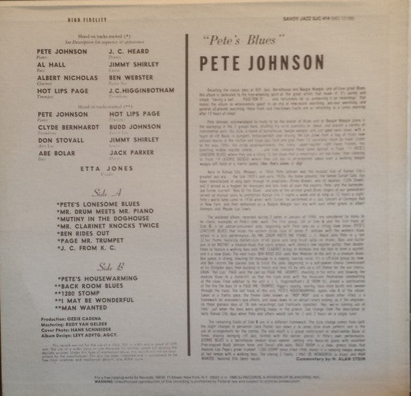 Pete Johnson : Pete's Blues (LP, Album, Mono, RE)