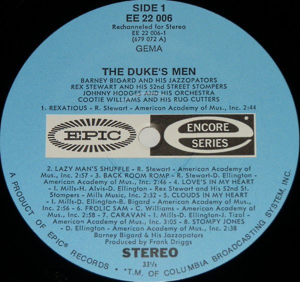 Barney Bigard And His Jazzopaters - Rex Stewart And His 52nd Street Stompers - Johnny Hodges And His Orchestra - Cootie Williams & His Rug Cutters : The Duke's Men (LP, Comp, Gat)