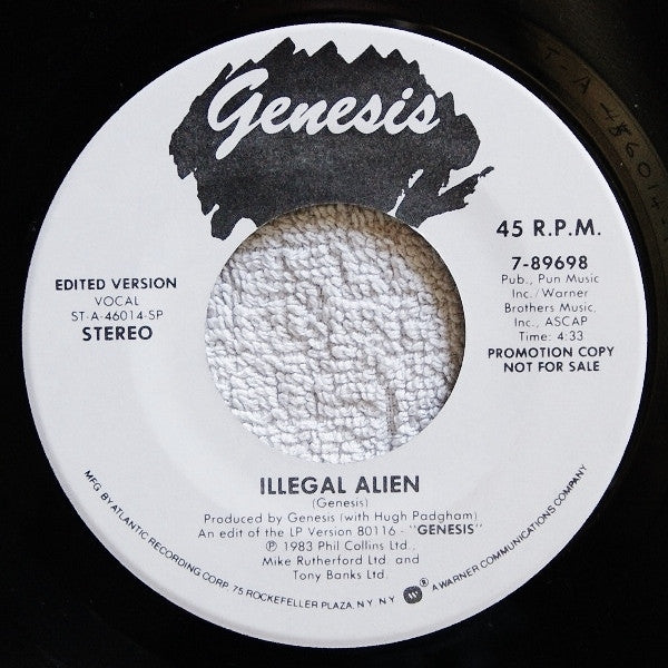 Genesis : Illegal Alien (7", Single, Promo, SP,)