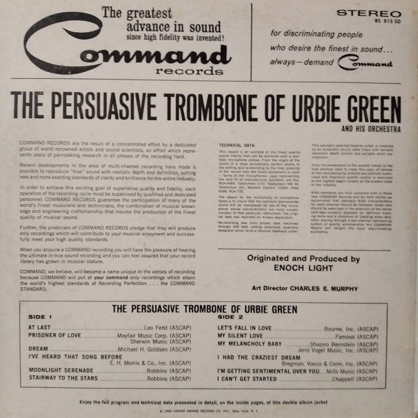 Urbie Green And His Orchestra : The Persuasive Trombone Of Urbie Green (LP, Album, Gat)