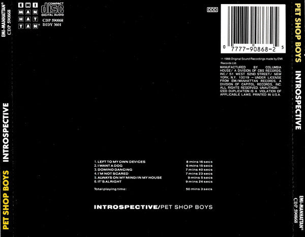 Pet Shop Boys : Introspective (CD, Album, Club)