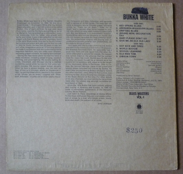 Bukka White : Blues Masters  (LP, Album, Ltd, RE)