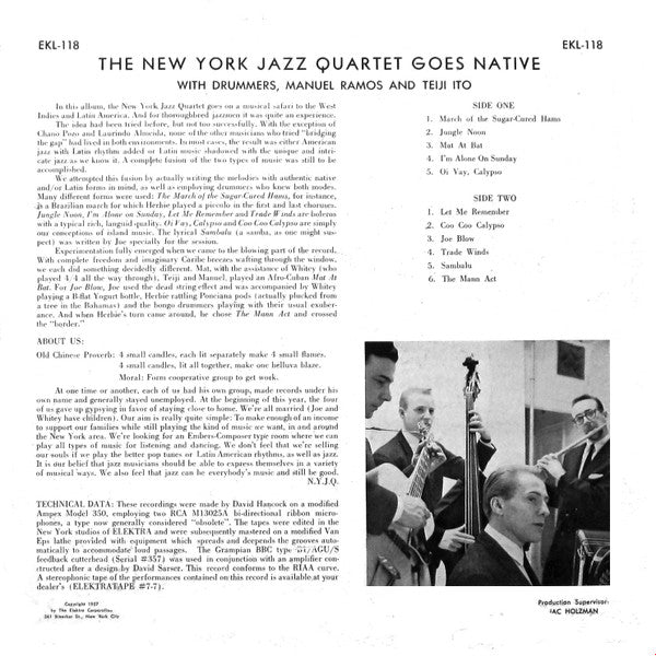 New York Quartet : New York Jazz Quartet Goes Native (LP, Album, Mono)