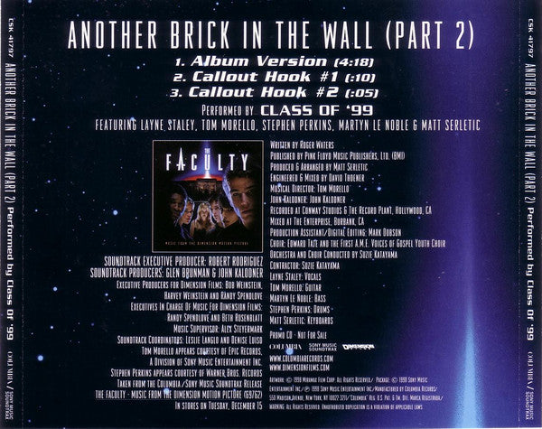 Class Of '99 : Another Brick In The Wall (Part 2) (CD, Single, Promo)