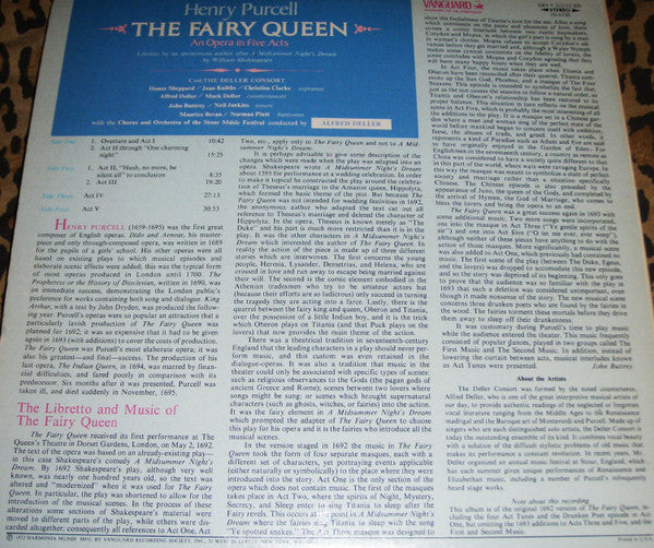 Henry Purcell : Deller Consort, Stour Music Festival Chamber Orchestra, Alfred Deller : The Fairy Queen (An Opera In Five Parts) (2xLP)