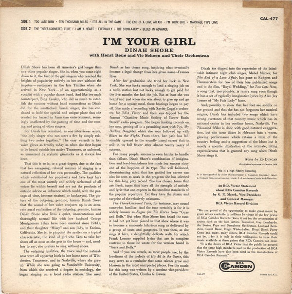 Dinah Shore : I'm Your Girl (LP, Mono)