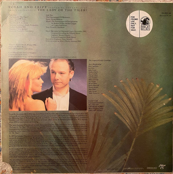 Toyah & Robert Fripp Featuring The League Of Crafty Guitarists : The Lady Or The Tiger? (LP, Album, M/Print)