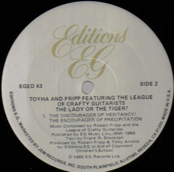 Toyah & Robert Fripp Featuring The League Of Crafty Guitarists : The Lady Or The Tiger? (LP, Album, M/Print)