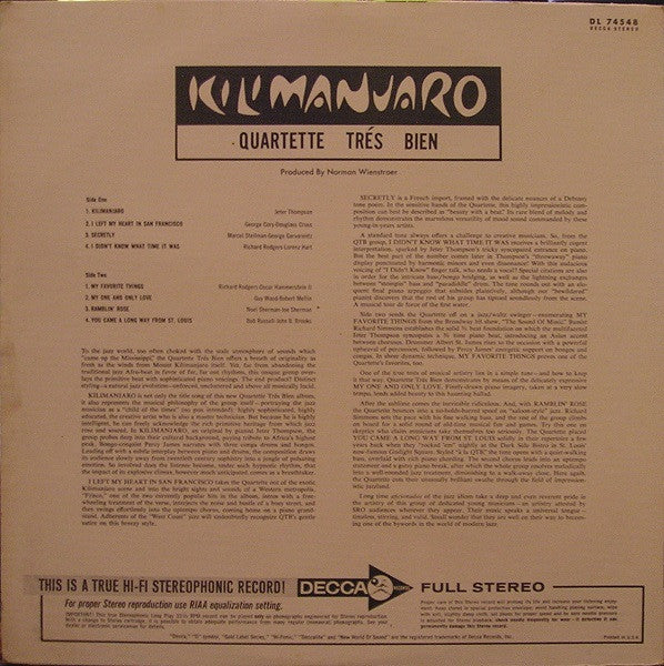 Quartette Trés Bien : Kilimanjaro (LP, Album, RE)