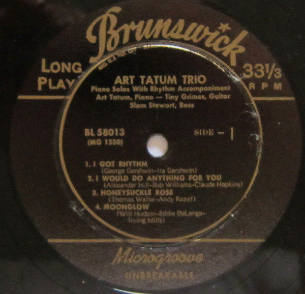 Art Tatum Trio : Piano Solos With Rhythm Accompaniment (10")