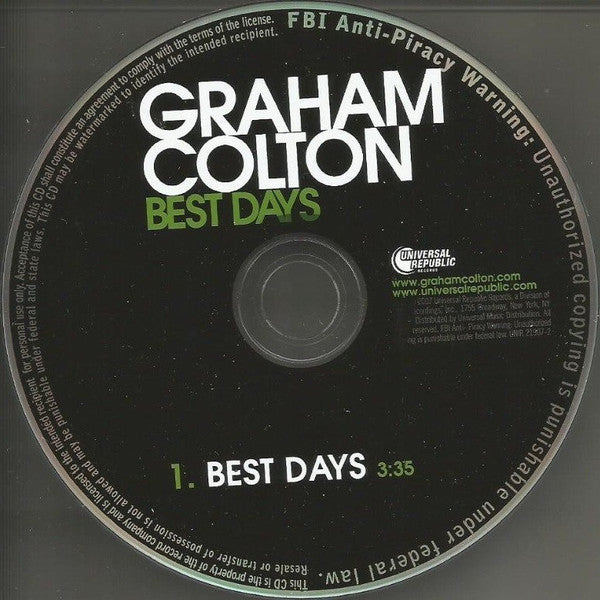 Graham Colton : Best Days (CD, Single, Promo)