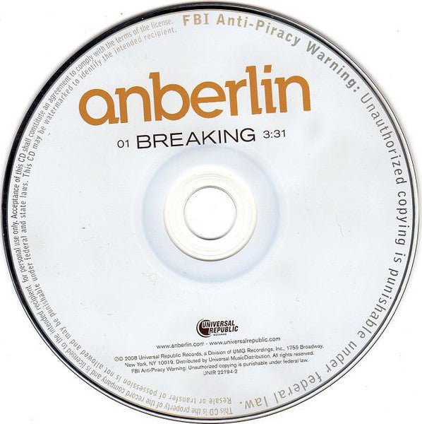 Anberlin : Breaking (CD, Single, Copy Prot., Promo)