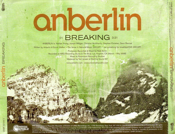 Anberlin : Breaking (CD, Single, Copy Prot., Promo)