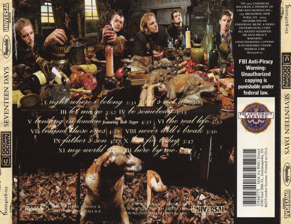 3 Doors Down : Seventeen Days (CD, Album, Club)