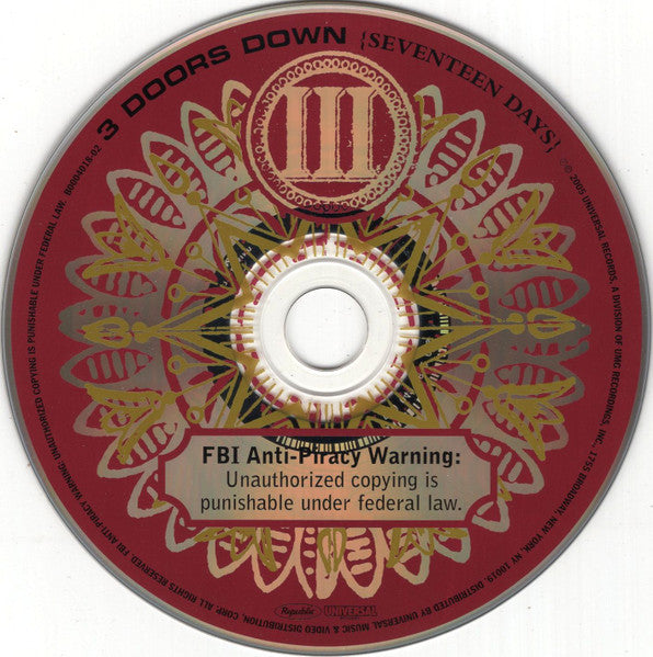 3 Doors Down : Seventeen Days (CD, Album, Club)