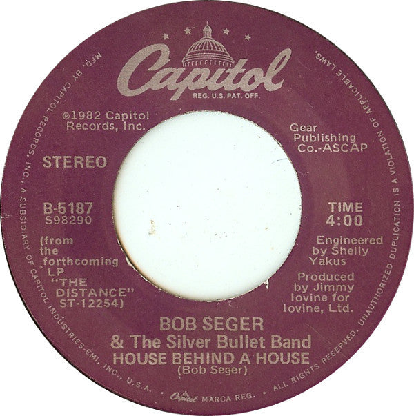 Bob Seger And The Silver Bullet Band : Shame On The Moon (7", Single, Jac)