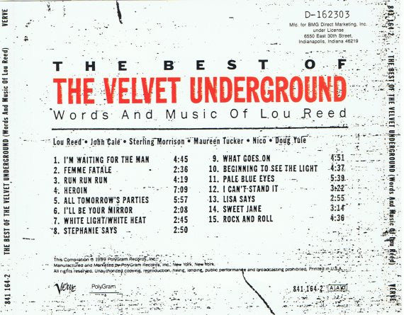 The Velvet Underground : The Best Of The Velvet Underground (Words And Music Of Lou Reed) (CD, Comp, Club, RE)