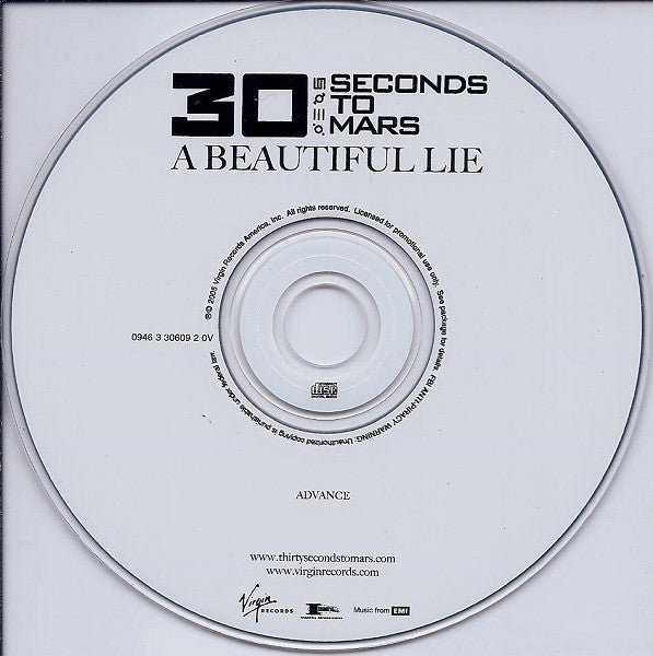 30 Seconds To Mars : A Beautiful Lie (CD, Album, Promo, Adv)