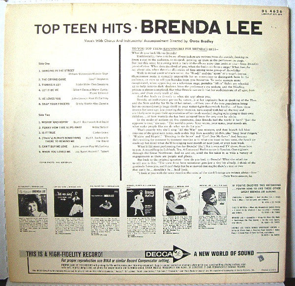 Brenda Lee : Brenda Lee Sings Top Teen Hits (LP, Mono, Glo)