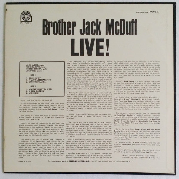 Brother Jack McDuff : Live! (LP, Mono)