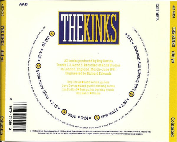 The Kinks : Did Ya (CD, EP)