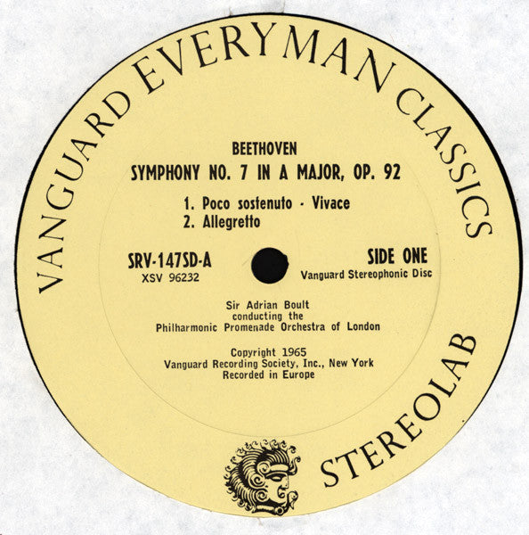 Ludwig van Beethoven - Sir Adrian Boult, The Philharmonic Promenade Orchestra : Symphony No. 7 In A Major, Op. 92 / Egmont Overture, Op. 94 (LP, Album)