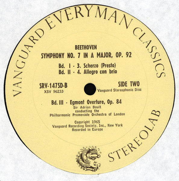 Ludwig van Beethoven - Sir Adrian Boult, The Philharmonic Promenade Orchestra : Symphony No. 7 In A Major, Op. 92 / Egmont Overture, Op. 94 (LP, Album)