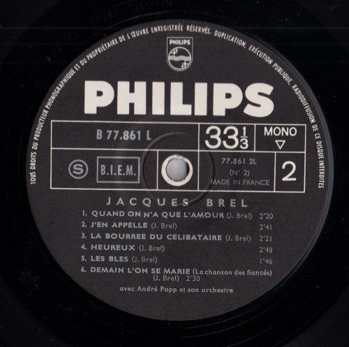 Jacques Brel : N°2 (LP, Comp, Mono, RE)