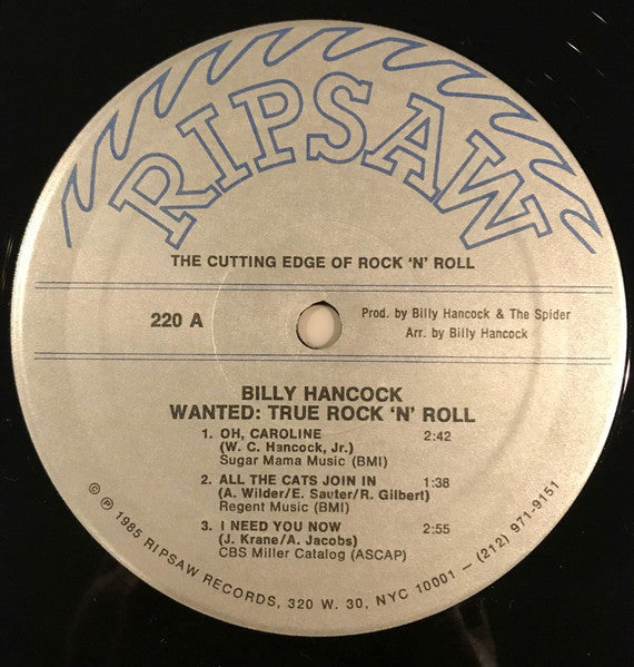 Billy Hancock : Wanted True Rock 'n' Roll (12", MiniAlbum)