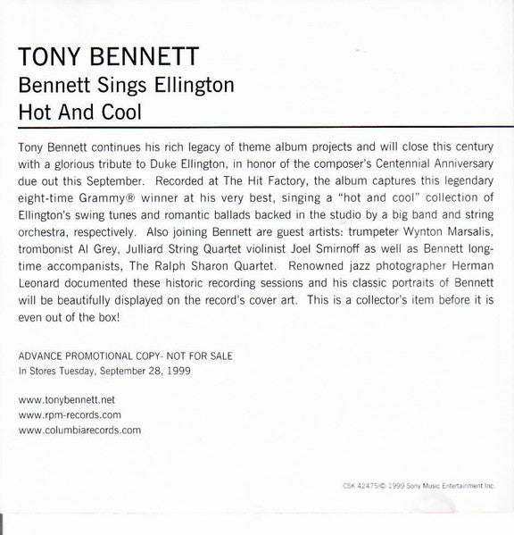 Tony Bennett : Sings Ellington Hot & Cool (CD, Album, Promo, Adv)