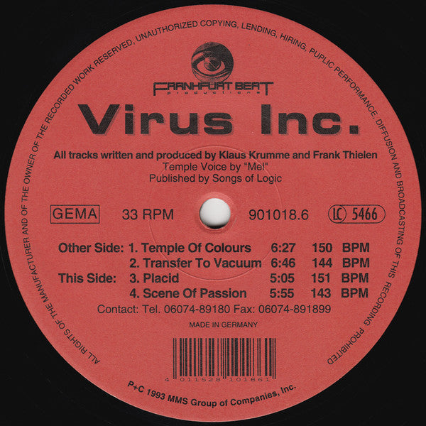 Virus Inc. : Temple Of Colours (12")