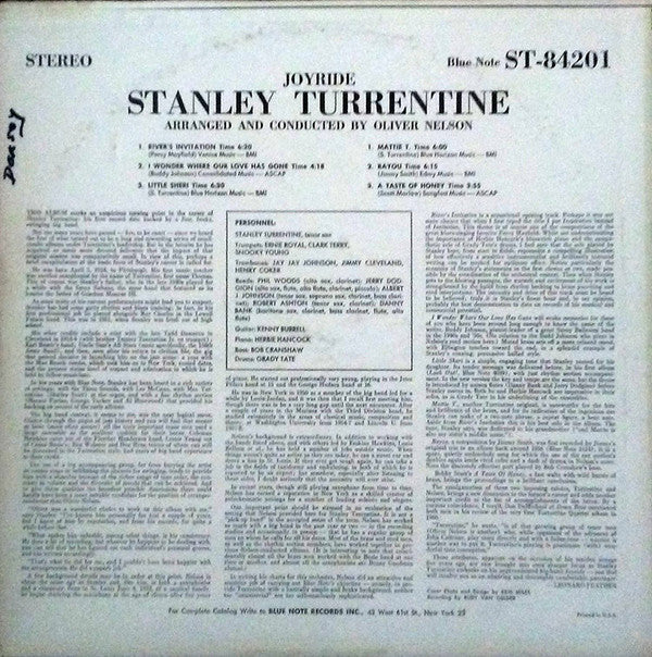 Stanley Turrentine : Joyride (LP, Album, NY )