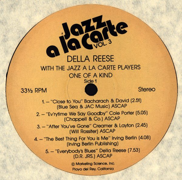 Della Reese With The Jazz A La Carte Players : One Of A Kind (LP)