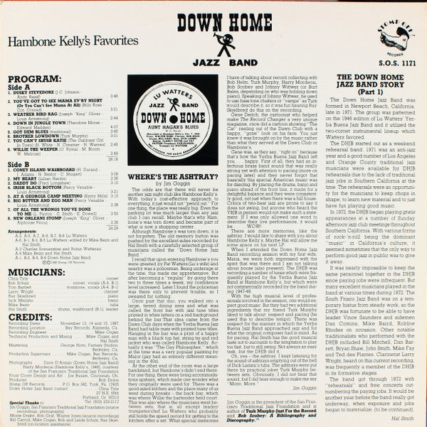 Down Home Jazz Band : Vol. 1 - Hambone Kelly's Favorites (LP, Album)