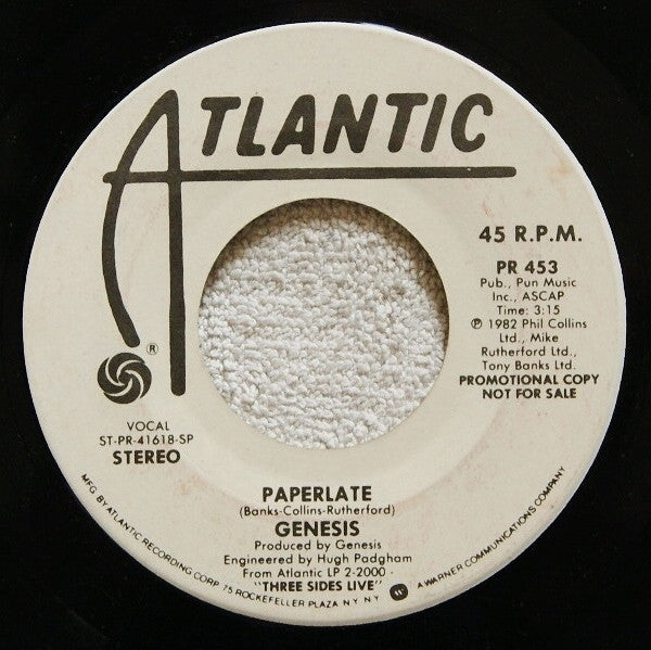 Genesis : Paperlate / Turn It On Again (Live) (7", Promo)