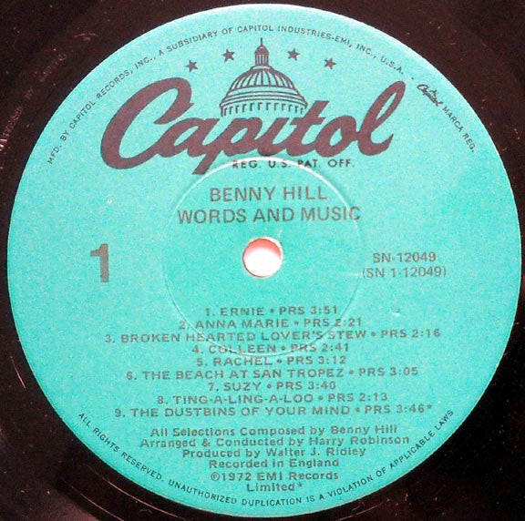 Benny Hill : Words And Music (LP, Comp, RE)
