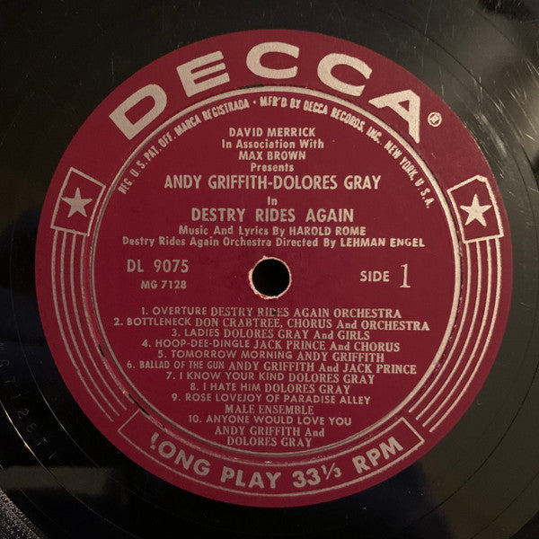 Andy Griffith - Dolores Gray : Destry Rides Again - The Original Cast Album (LP, Album, Mono)