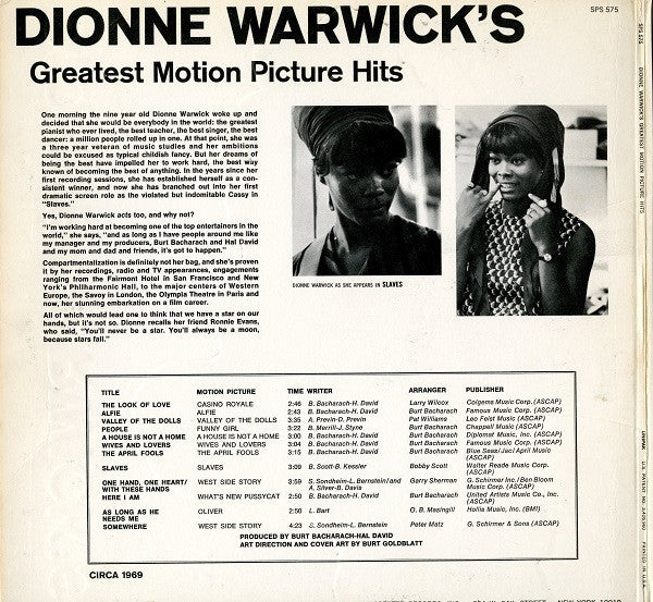Dionne Warwick : Dionne Warwick's Greatest Motion Picture Hits (LP, Album, Comp, Club, Gat)