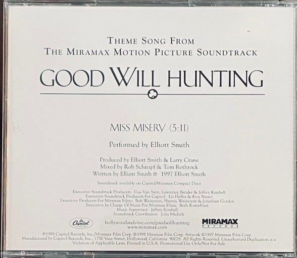 Elliott Smith : Theme Song From The Miramax Motion Picture Soundtrack Good Will Hunting (CD, Promo)