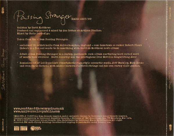 Scott Matthews (2) : Passing Stranger (CD, Single, Promo)