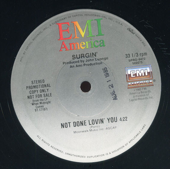 Surgin' : Not Done Lovin' You (12", Single, Promo)