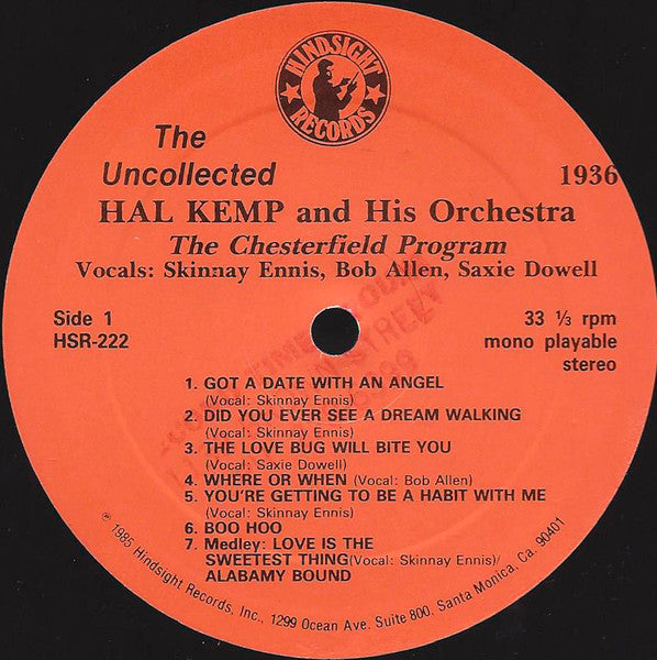 Hal Kemp And His Orchestra : The Uncollected Hal Kemp, Vol. 3, 1936-1937 (LP, Album, Mono)