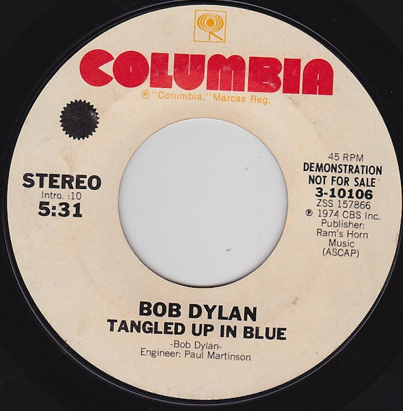 Bob Dylan : Tangled Up In Blue (7", Mono, Promo, Styrene)