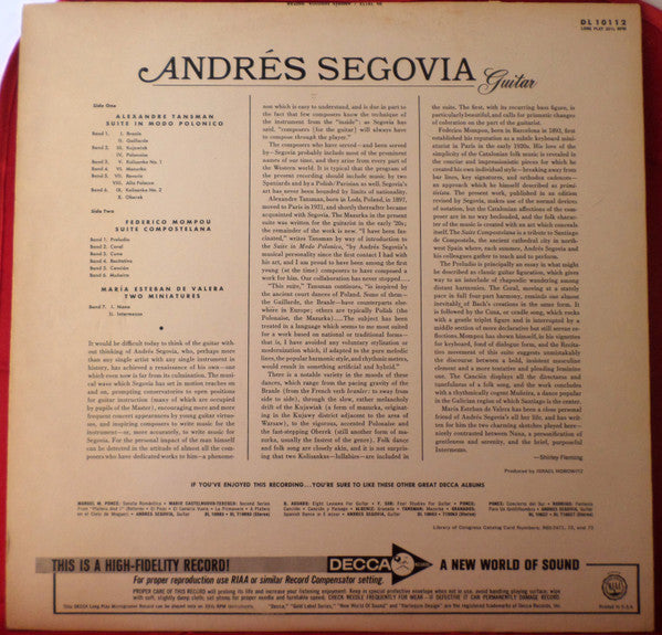 Andrés Segovia : Suite In Modo Polonico ・A.Tansman / Suite Compostelana ・F.Mompou (LP, Album)