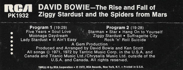 David Bowie : The Rise And Fall Of Ziggy Stardust And The Spiders From Mars (Cass, Album)