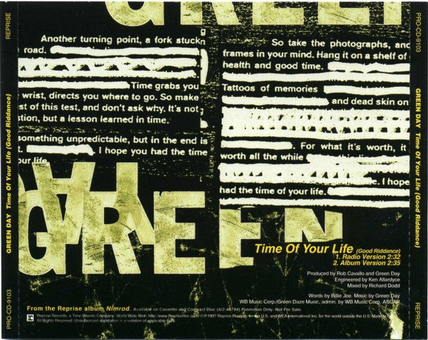 Green Day : Time Of Your Life (Good Riddance) (CD, Maxi, Promo)