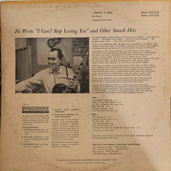 Don Gibson : I Wrote A Song (LP, Album, Mono)